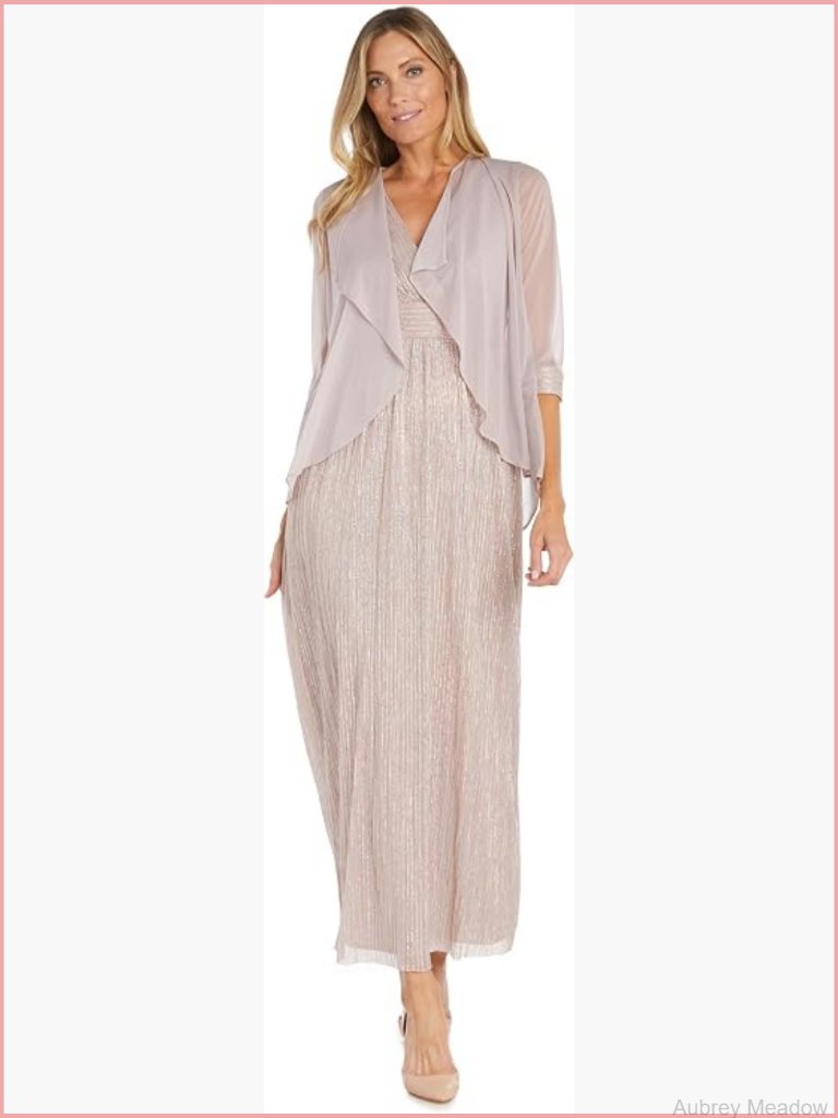 Women's 2-Piece Maxi Dress & Sheer Cardigan Set Luminous Pleated